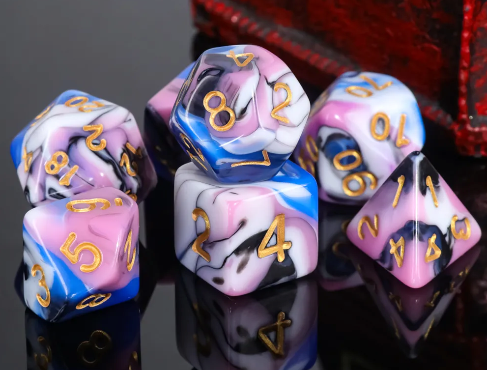 Fairy County 7pc Dice Set inked in Gold